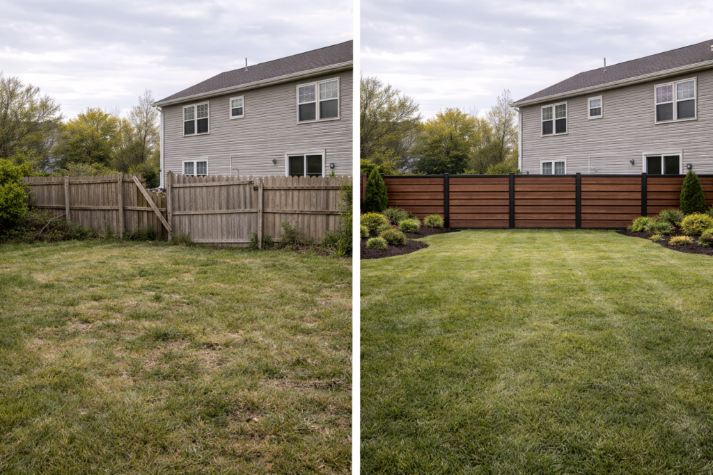 Home before and after fence replaced in elkhart