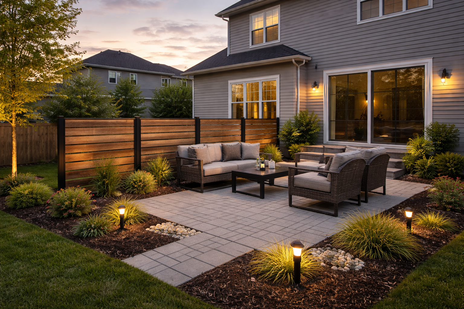 Home patio privacy fence at elkhart home